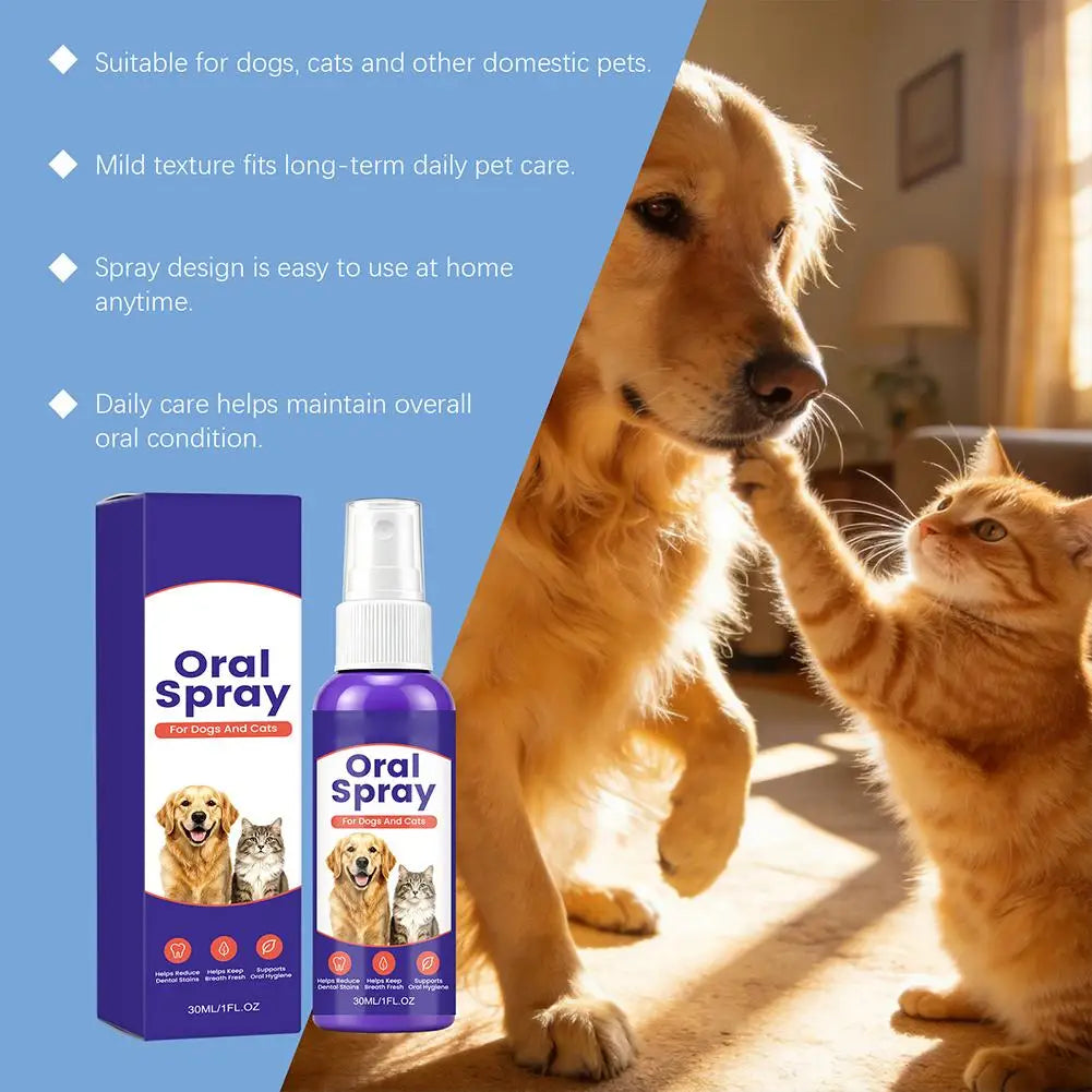 Pet Oral Care Spray for Dogs Cats Dental Breath Freshener 30ml Teeth Cleaner Oral Hygiene Spray Pet Grooming Dental Care Tool