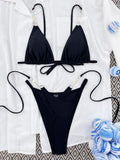 Women Sexy Bikini Faux Pearl Swimsuit Solid Trikini Brazilian Bikinis Set Feminine Beachwear Adjustable Bath Suit Dropshipping