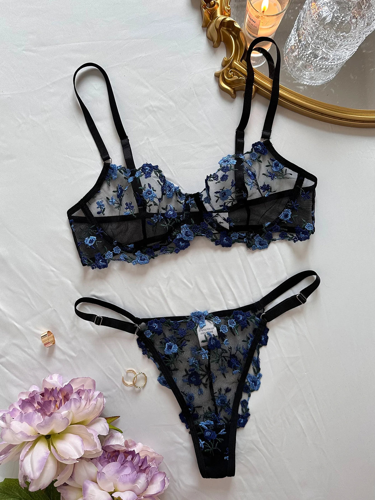 Sexy Sheer Lingerie Set Embroidery Transperant Pornostar Lenceria Sensual Mujer Seducive Conjunto Ropa Interior Set Intimo Lace