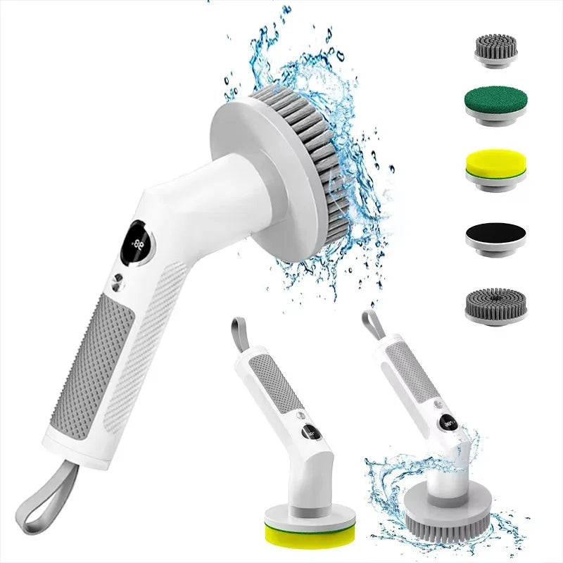 Cepillo Eléctrico De Limpieza Hogar IPX6 Impermeable Cepillo Limpieza Eléctrico Ligero Con 4 Cabezales Electric Tile Cleaner