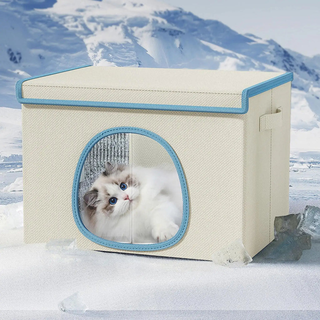 Cat Cooling Bed Portable Air Conditioner House Foldable Pet Igloo Nest with Ice Packs for Small Medium Cats Kittens