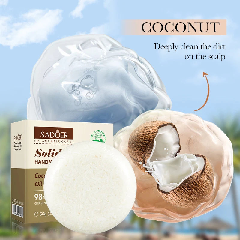 SADOER Coconut Hair Soap Solid Shampoo Oil Control Anti Dandruff Deep Cleansing Dry Damaged Hair Smooth Hair Shampoo Repair
