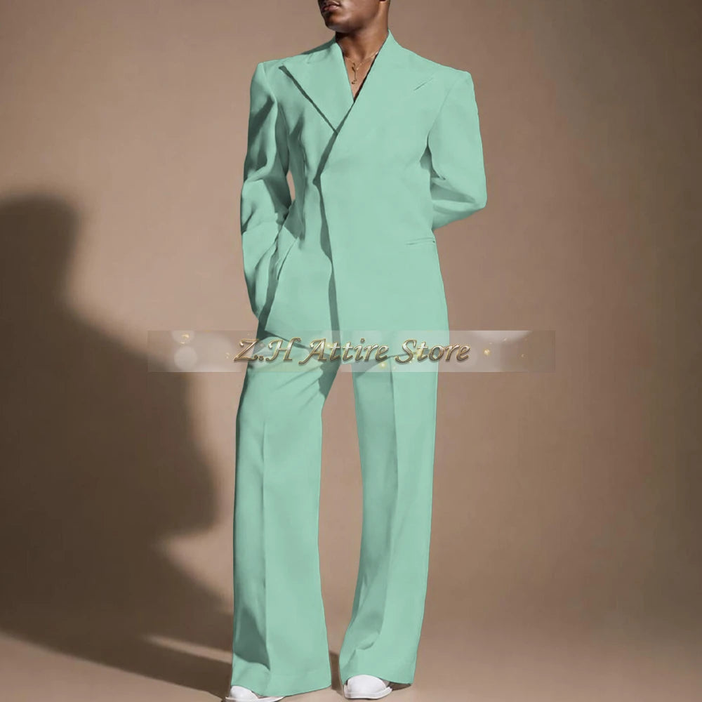 White Wedding Suit for Men 2-piece Set Double Breasted Jacket Wide Leg Pants Custom Slim Fit Prom Party Male Tuxedo