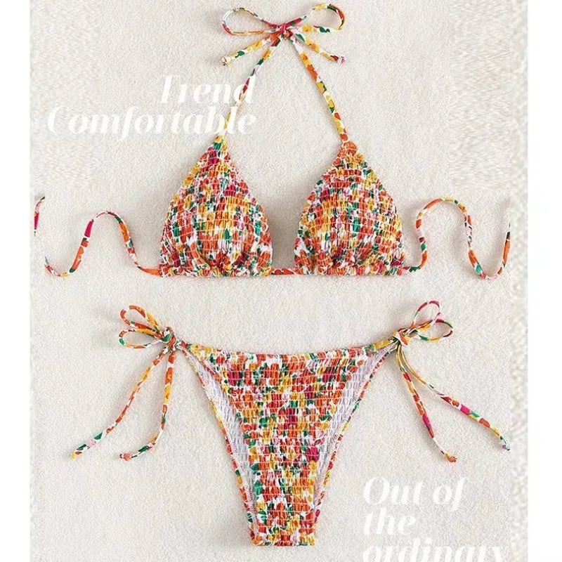 sexy floral print halter bikinis sets biquini high waist thong swimsuit Swimwear Biquini conjunto de bikini tankini beachwear