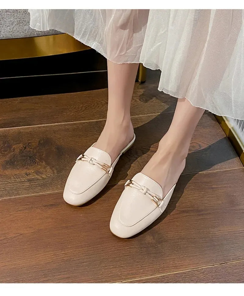 Womens Shoes Fashion Baotou Half Slippers Elegant Women Mules Slippers Comfortable Walking Flat Slippers for Women Zapatos Mujer