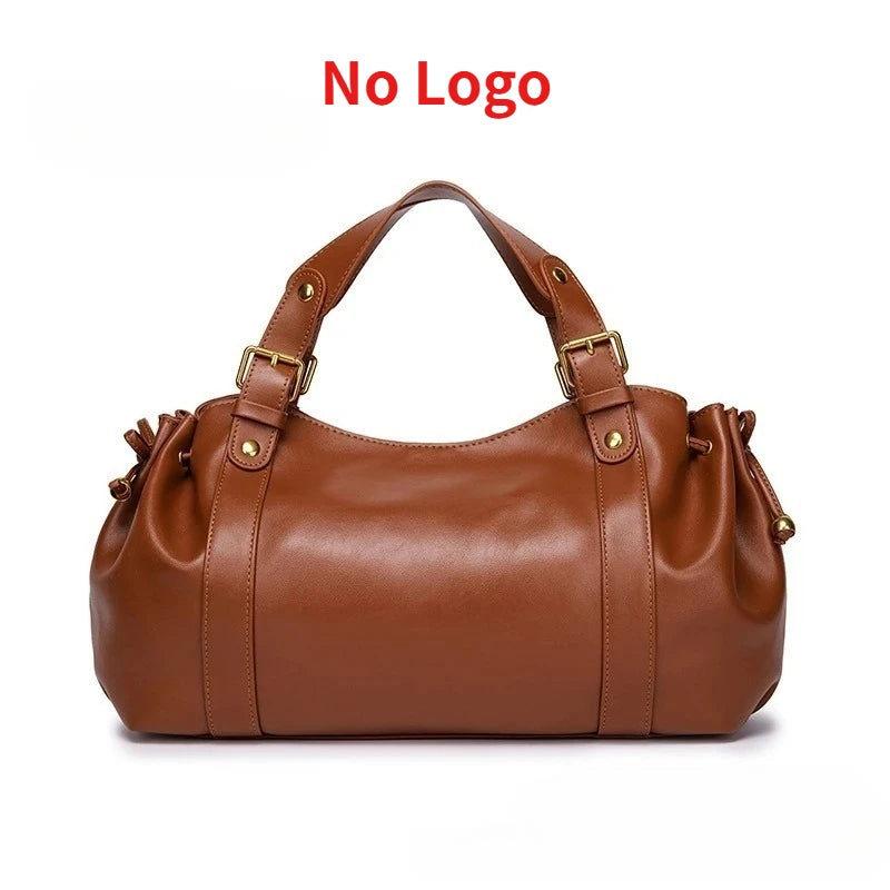 Elegant Versatile Boston Bag for Women Simple Cross‑body Shoulder Handbag Soft Polyester Lining for Work Daily Office Use