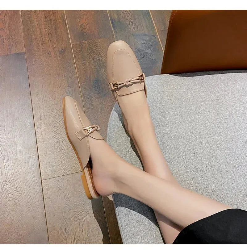 Womens Shoes Fashion Baotou Half Slippers Elegant Women Mules Slippers Comfortable Walking Flat Slippers for Women Zapatos Mujer