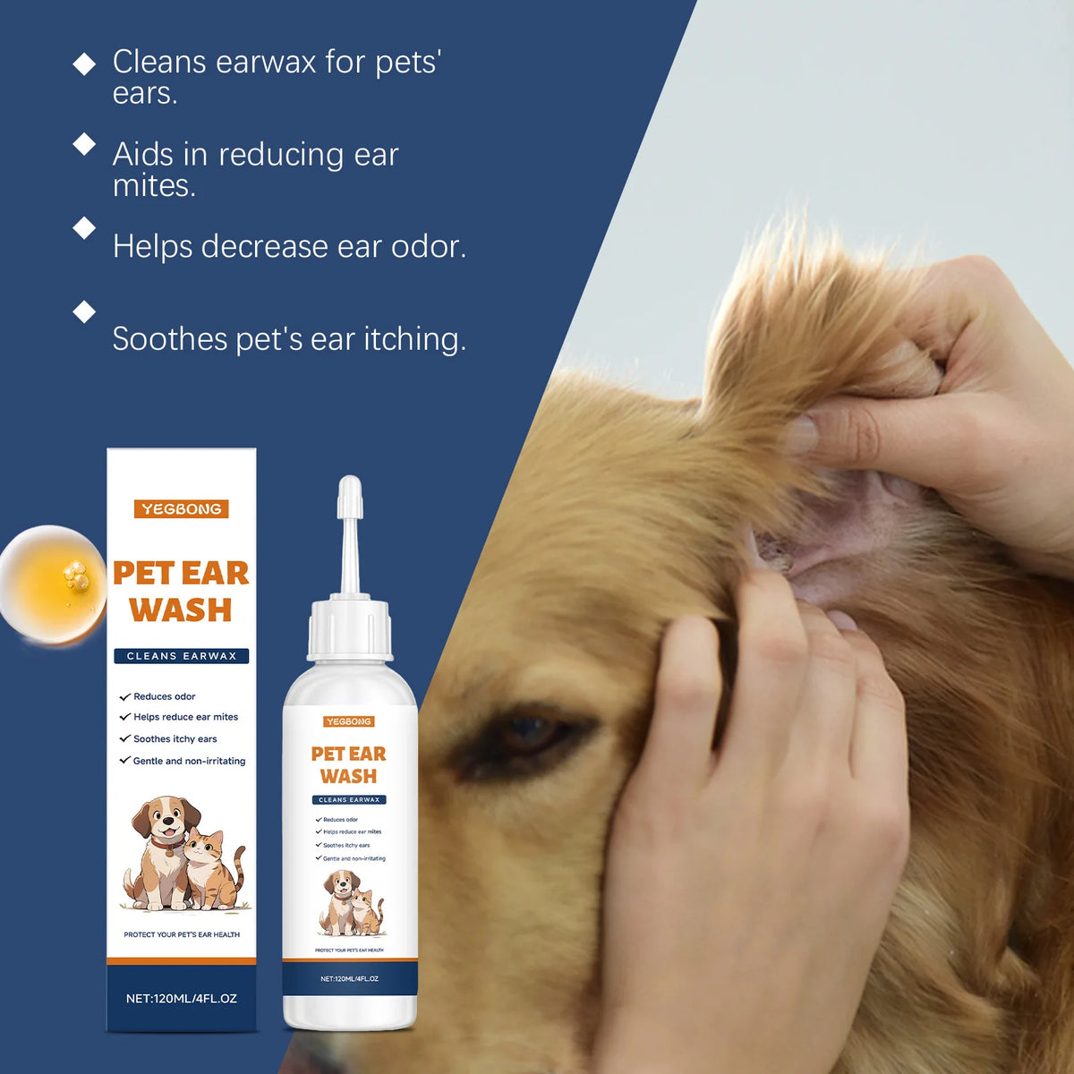 Pet Ear Cleaner Effectively Removing Earwax Reduce Ear Mites Alleviate Ear Odor Soothe Ear Itching Gentle Pet Ear Cleaning Agent