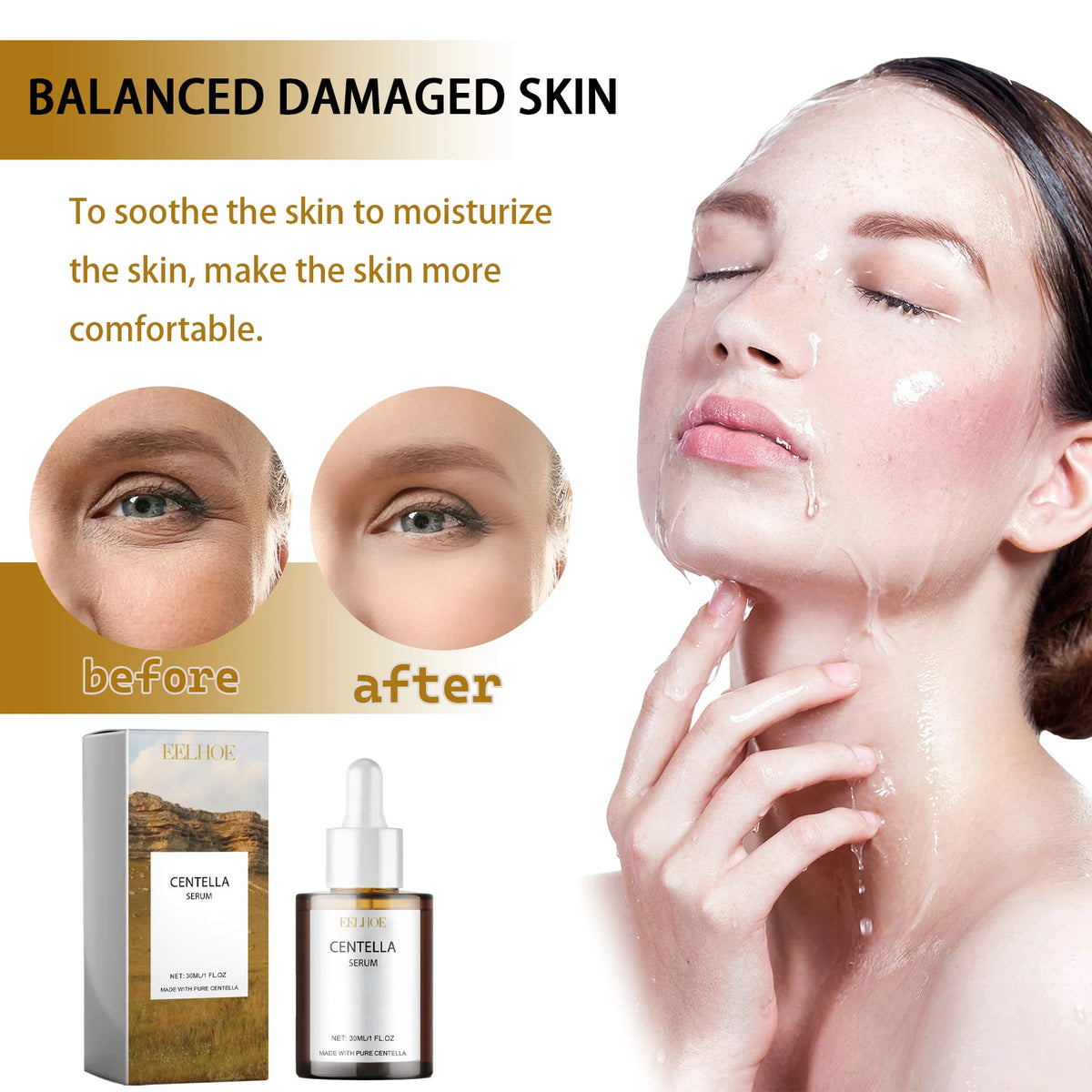 Centella Asiatica Serum 30ml Korean Skincare for Face Hydrating Calming Redness Relief Vegan Sensitive Face Essence Skin Care
