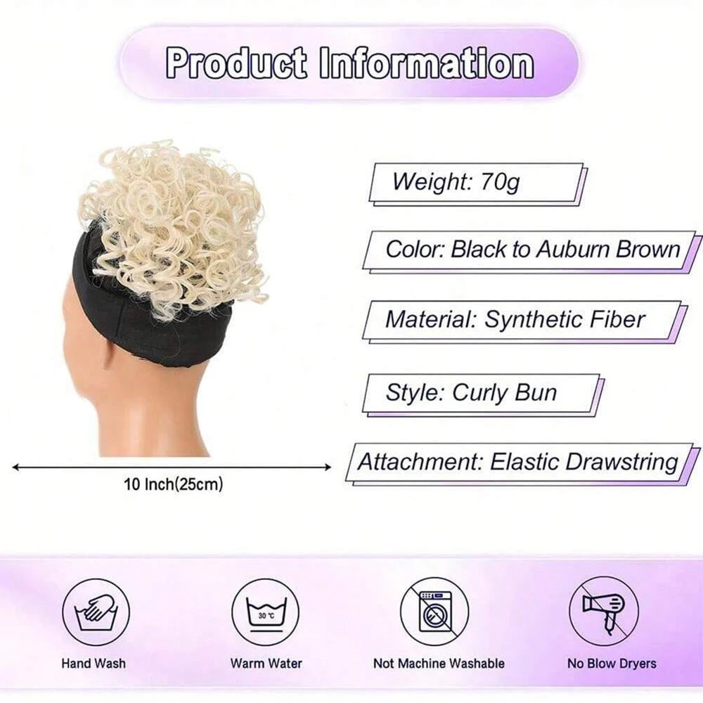 Messy Curly Hair Bun Scrunchies Extensions Synthetic Drawstring Ponytail Light Brown Large Thick Updo Hair Pieces For Women