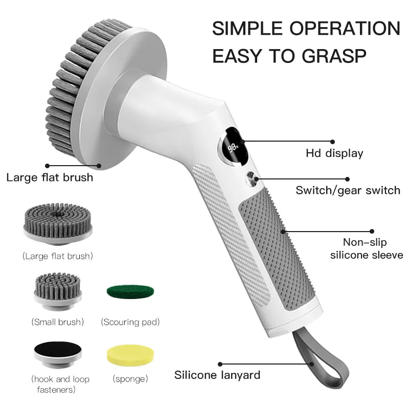 Cepillo Eléctrico De Limpieza Hogar IPX6 Impermeable Cepillo Limpieza Eléctrico Ligero Con 4 Cabezales Electric Tile Cleaner