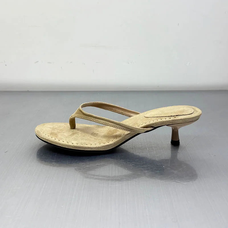 Fashion Round Toe Women Thin Heels Slippers Slides Female Flip Flops Sandals Spring Summer Ladies Heeled Slippers Shoes Pumps