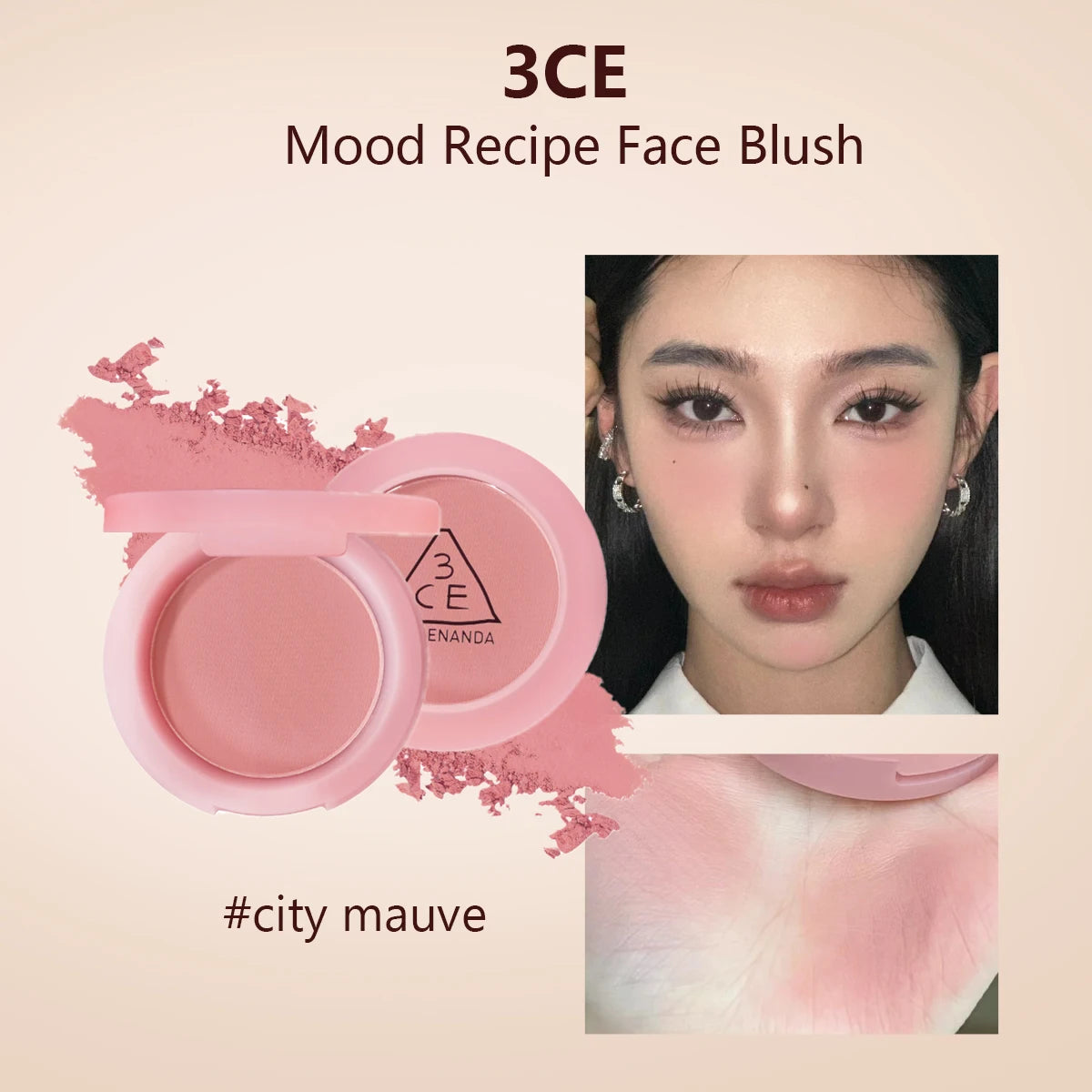 3CE Mood Recipe Face Blush,Silky Powder,Natural Color Payoff,Long-Lasting Wear,Complete Makeup,Korean Cosmetic,Korean Makeup