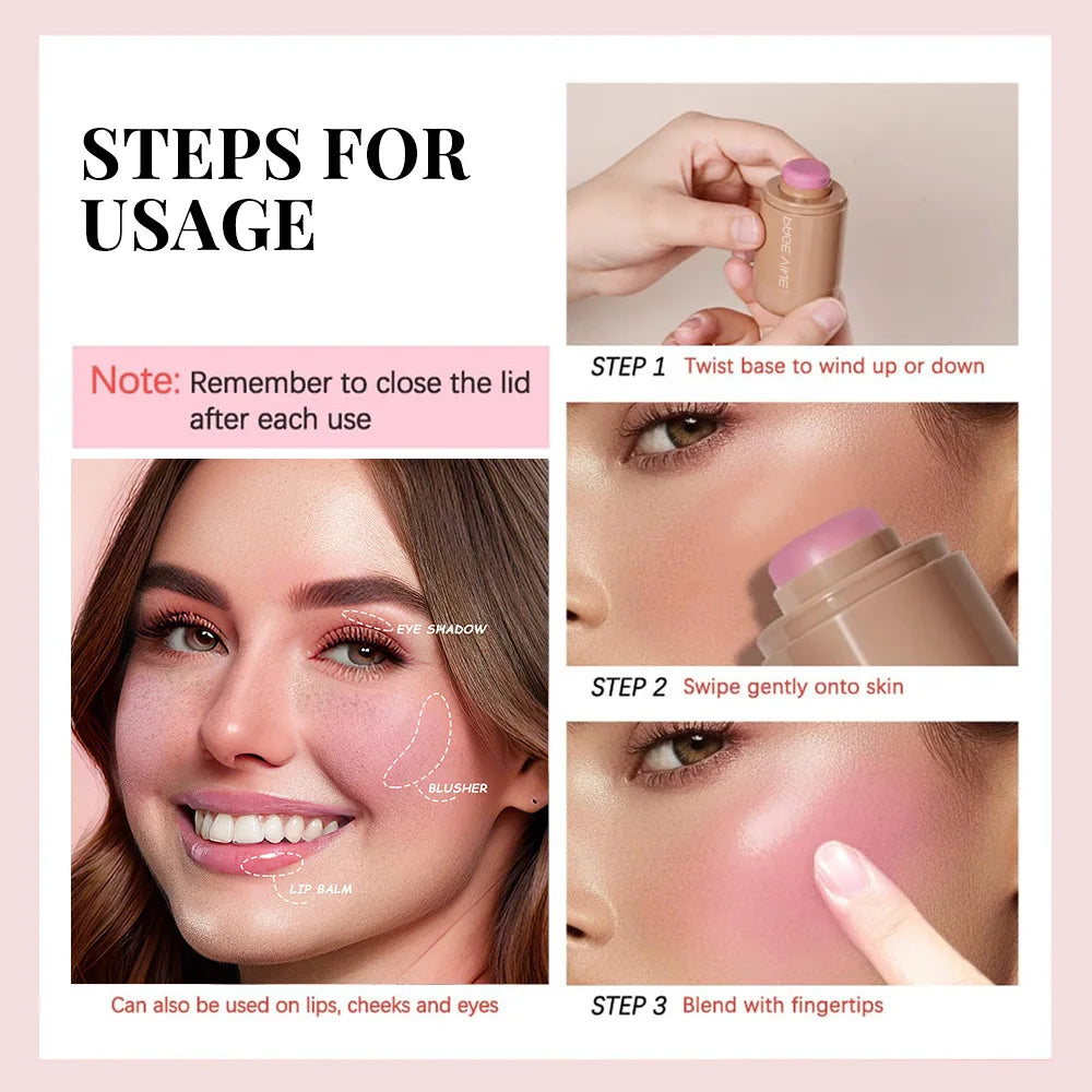 Multi-use Blush Stick Lip Cheek Eyes 3-in-1 Cream Blush Natural Matte Nude Makeup Long Lasting