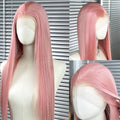13×4 Rose Pink Synthetic Lace Front Wigs 26inch Long Straight for White Women Heat Resistant Fiber Peluca for Cosplay Daily Wear