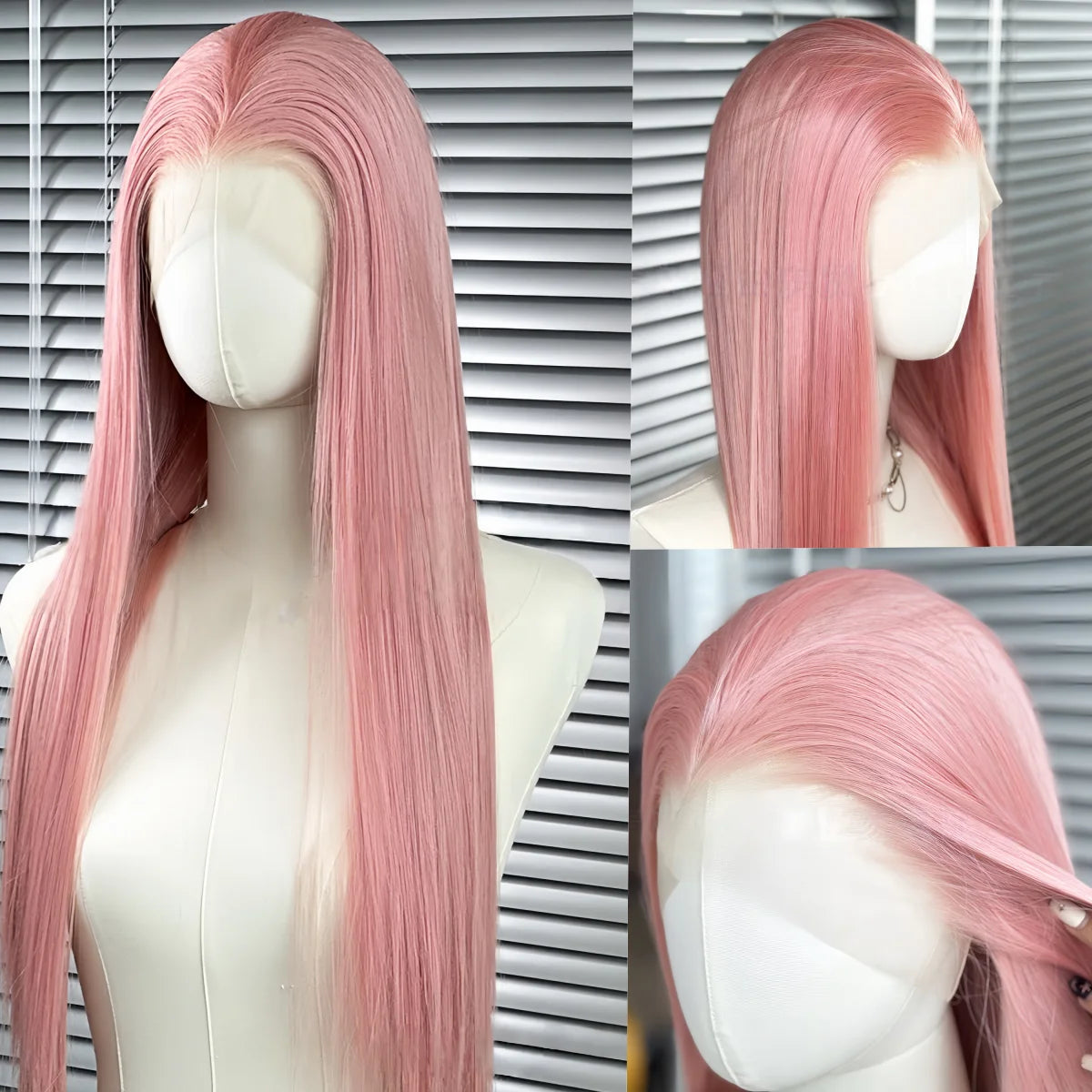 13×4 Rose Pink Synthetic Lace Front Wigs 26inch Long Straight for White Women Heat Resistant Fiber Peluca for Cosplay Daily Wear