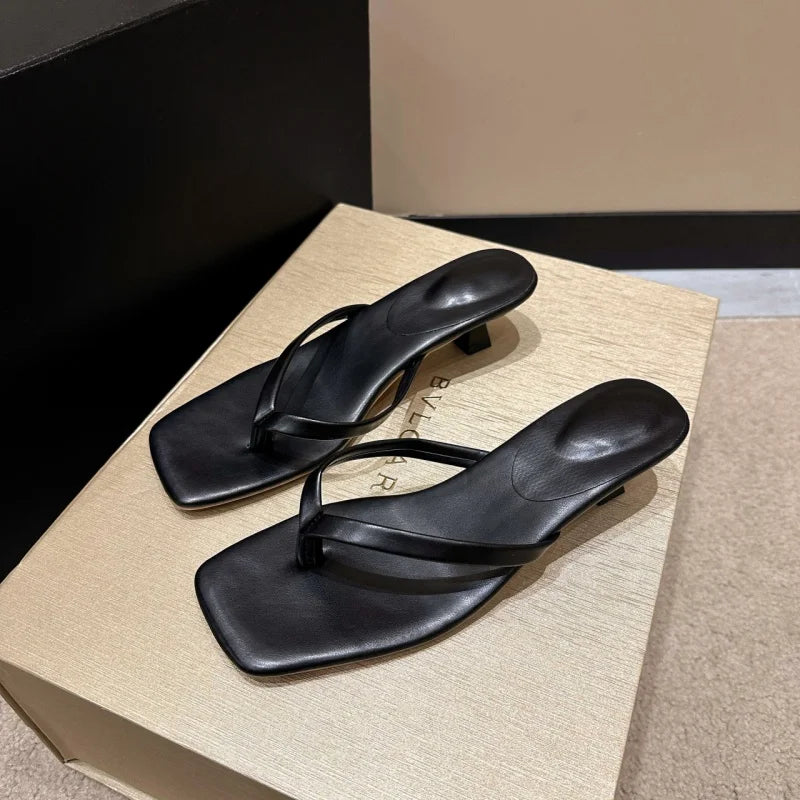 Fashion Round Toe Ladies Thin Heel Slippers Flip Flops Sandals Shoes Shallow Women Medium Heels Slippers Female Slides Pumps