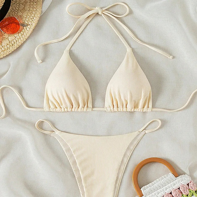 Customized LOGO women's new lace-up bikini swimsuit European and American sexy beach hot spring swimsuit