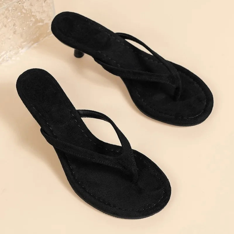 Summer Fashion Flip Flop Women Round Clip Toe Slippers Ladies Comfort Elegant Thin Low Heels Dress Slides Zapatos De Mujer