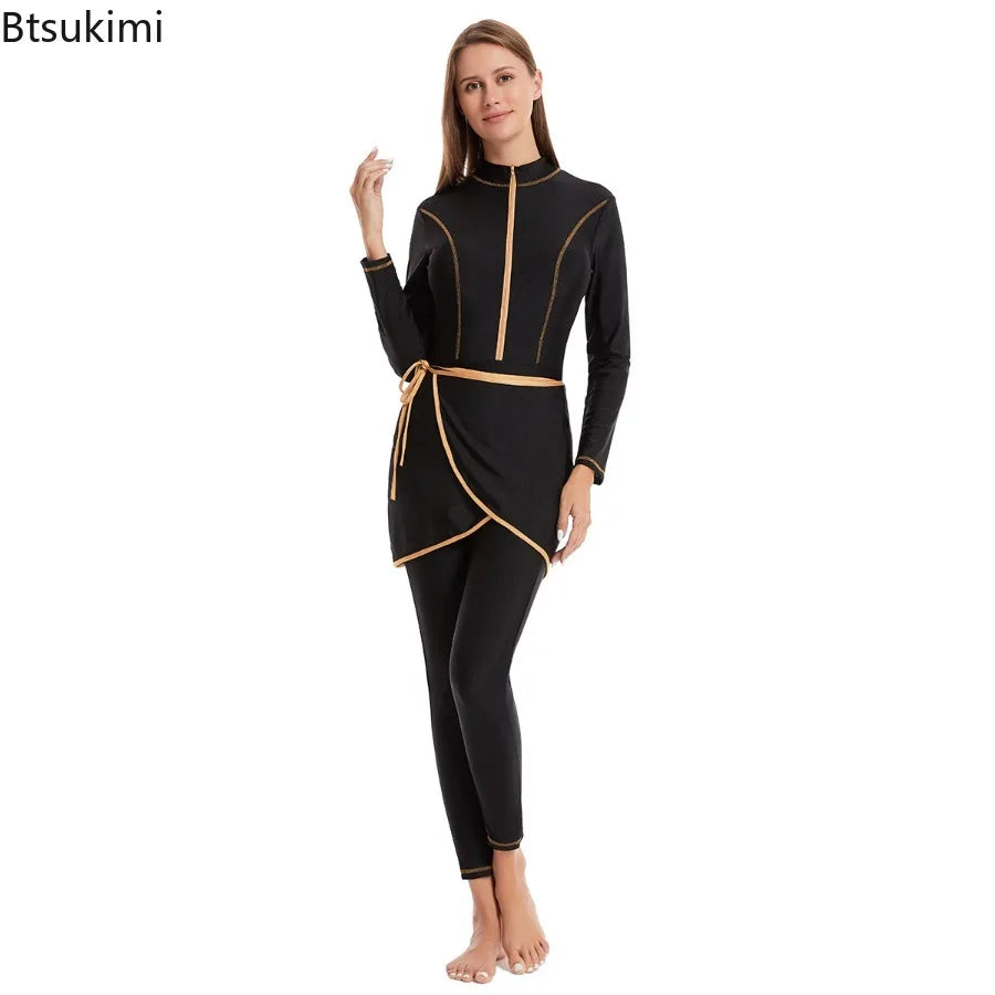 2026 Muslim Modest Swimwears with Hijab Women's Beach Swimsuit 3-pieces Islamic Long Sleeve Swimming Suit for Women Bathing Swim
