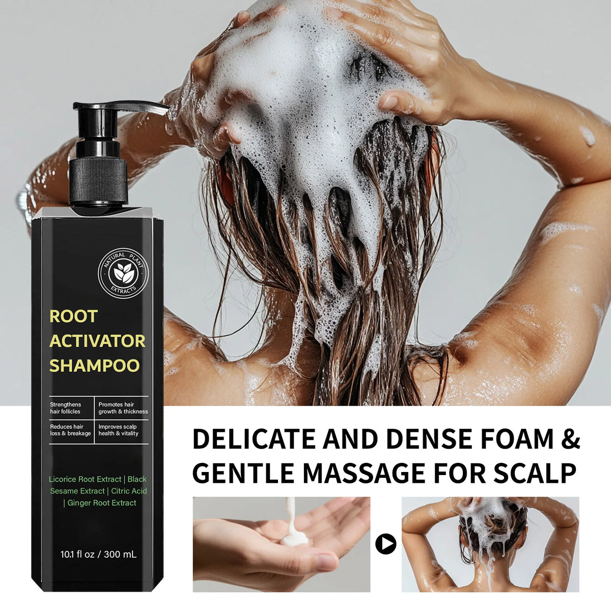 Hair Root Activator Shampoo 300ml Nourish Hair Roots Strengthen Hair Follicles Promote Growth Reduce Loss for Smooth Thick Hair