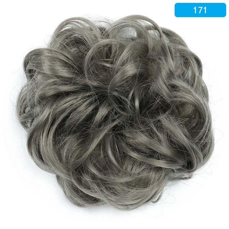 Dark Gray Big Hairpiece Scrunchy Updo Bridal Hairstyle Curly Synthetic Messy Bun