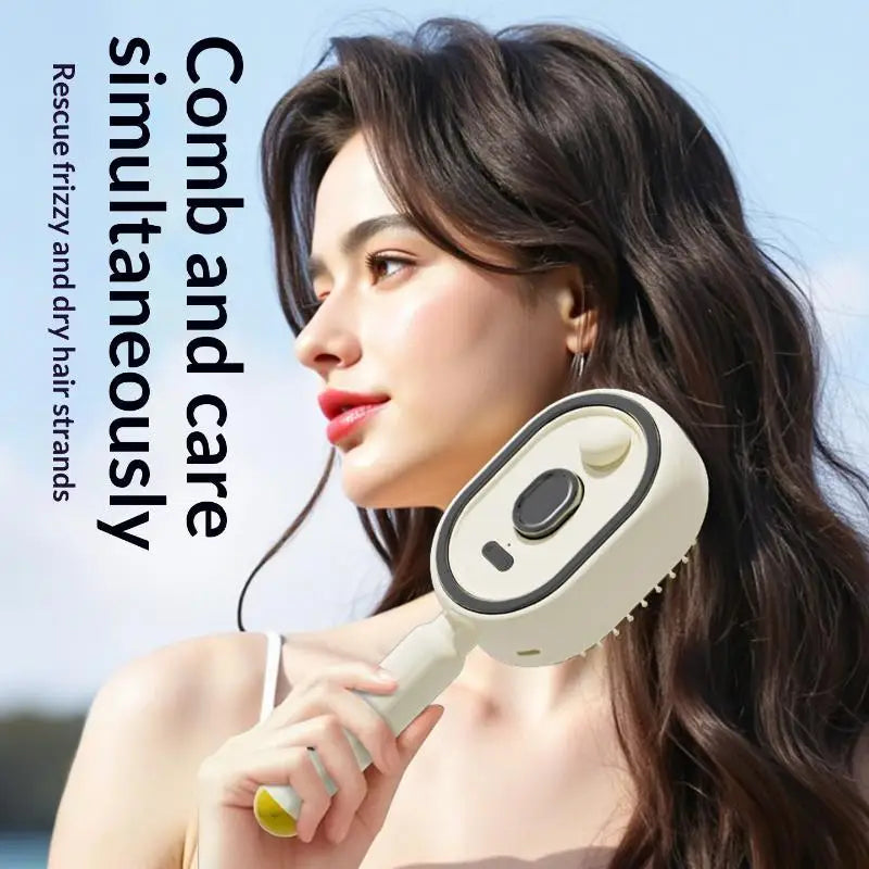 Electric Spray Hair Brush 2-In-1 Misting Hair Brush With Water Spray Reduce Frizz Anti-Static Retractable Steam Massage Comb^+~
