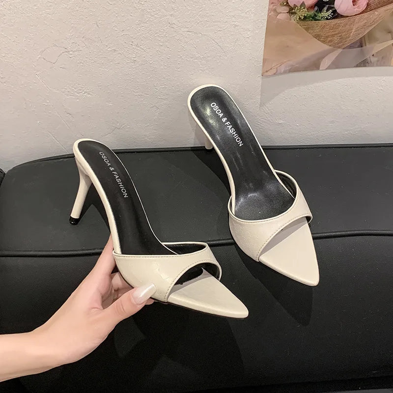 Thin High Heel Summer Women Slippers Fashion Pointed Toe Dress Slides Ladies Sexy Stripper Party Mule Shoes Zapatos Mujer