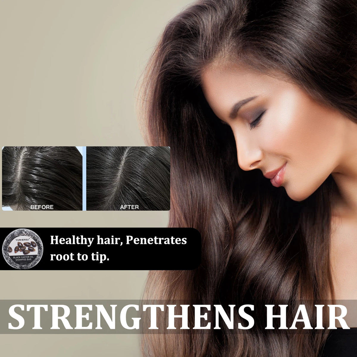 60g Black Castor Shampoo Bar 2-in-1 Shampoo and Conditioner, Made with Castor Extract, Nourishes and Cares for All Hair Types.