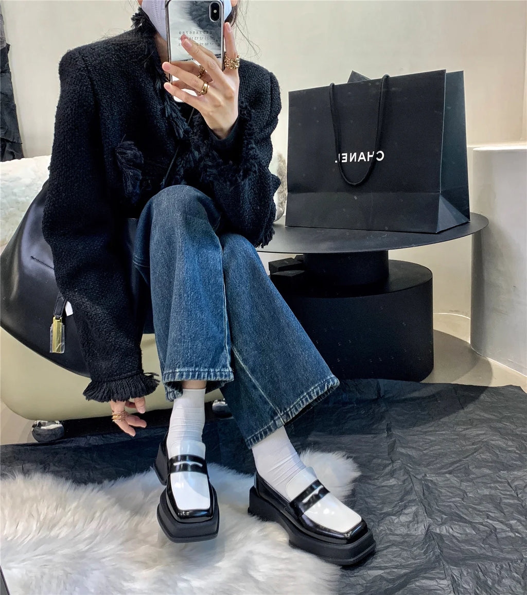 Women's Shoes Fashionable Women's Thick-soled College Style Casual Loafers Genuine Leather Luxury Women's Shoes Zapatos De Mujer