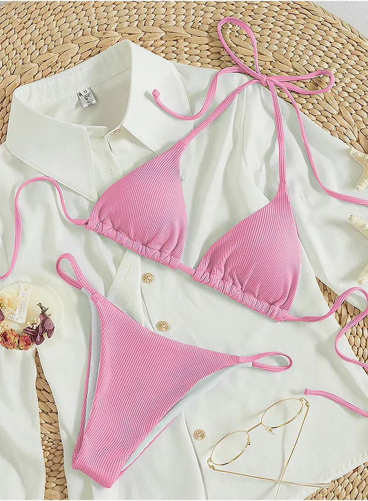 Customized LOGO women's new lace-up bikini swimsuit European and American sexy beach hot spring swimsuit