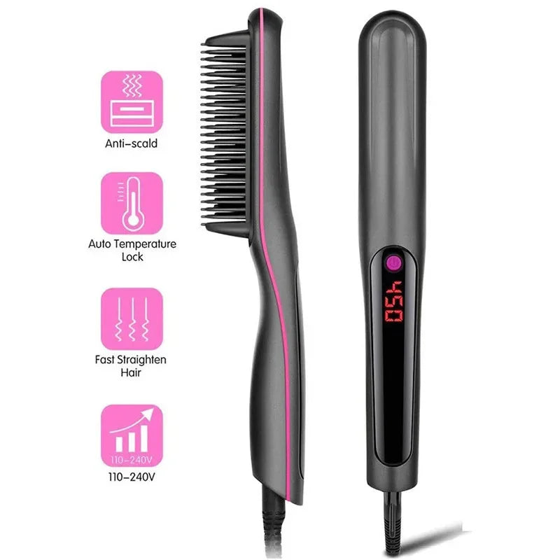 Multifunctional Hair Straightener Brush Negative Ion Anti-Scalding Styling Tool Fast Heating Straightening Brush Hot Comb