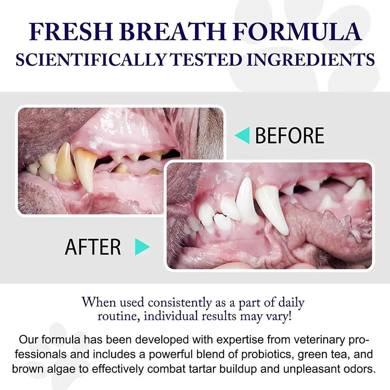 Dog Dental Cleaning Powder, Pet Teeth Powder Reduces Tartar Plaque & Bad Breath, Oral Care for Small Medium Large Dogs