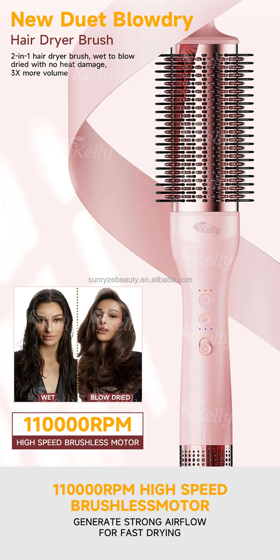 Duet Blow Dry Brush High-Speed Hair Dryer Brush Secador Y Moldeador De Cabello Liviano / Secador E Modelador De Cabelo Leve