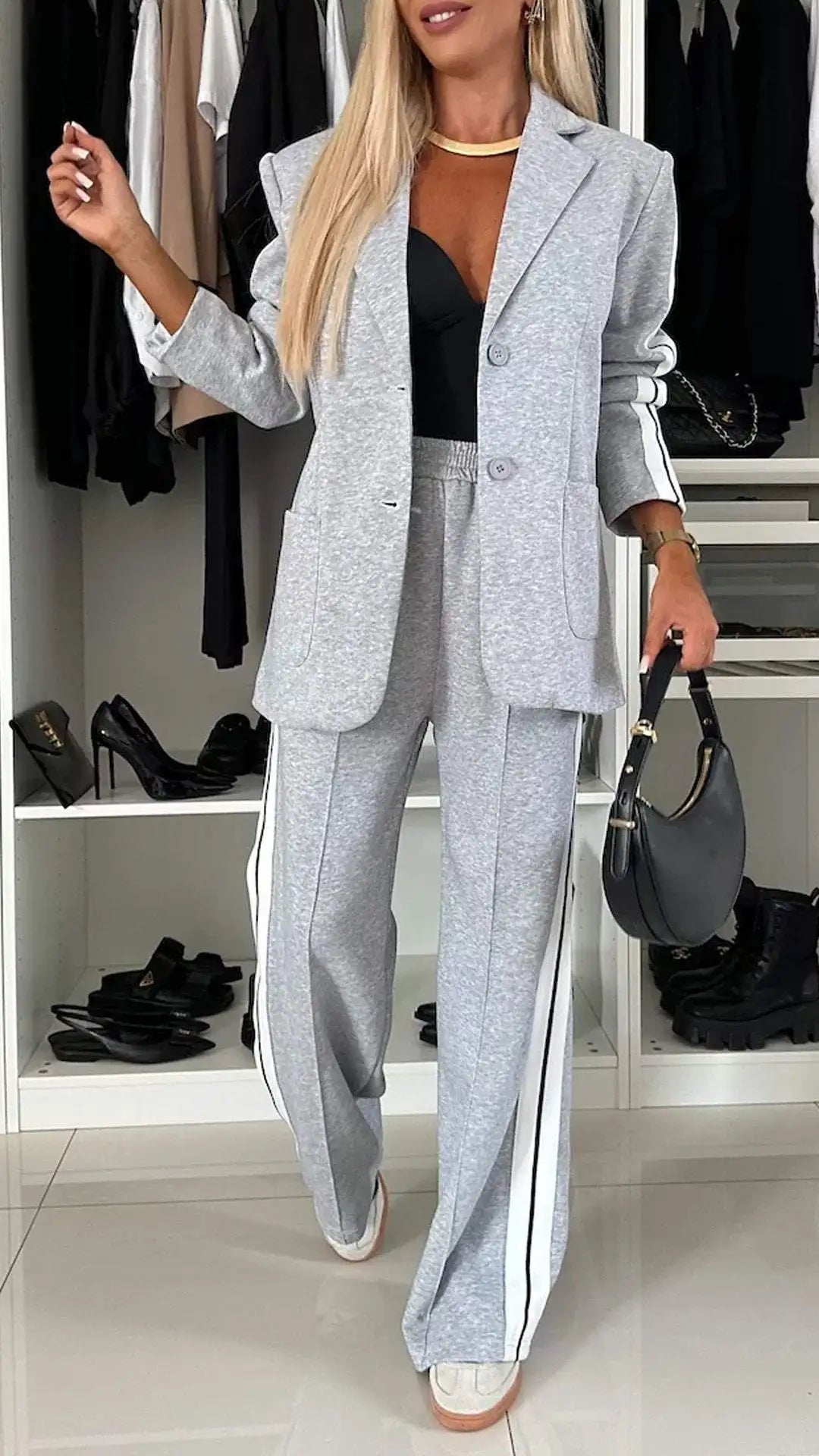 Female Office Blazer 2 Piece Sets Autumn And Winter New Long Sleeves Suit Women's Suit Fashion Pimp Stitching Pants Pocket Suit