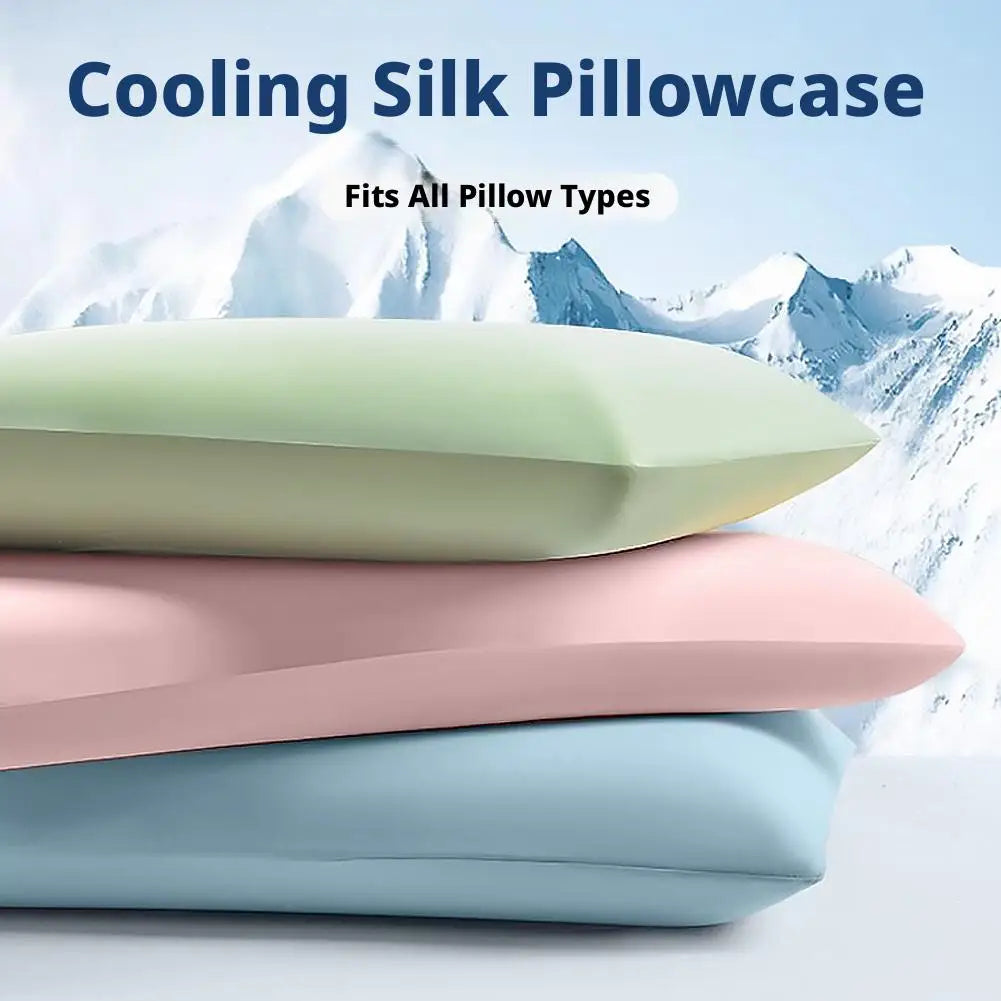 Cooling Pillow Case Summer, Ice Silk Breathable Soft Cover, Open Elastic Edge Wrap, Smooth Cool Feel for Night Sleep