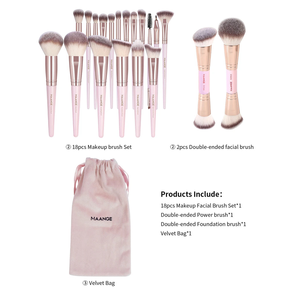 MAANGE 20pcs Professional Makeup Brush Set with Storage Bag Foundation Brush Powder Brush Eyeshadow Brush Basic Makeup Brushes