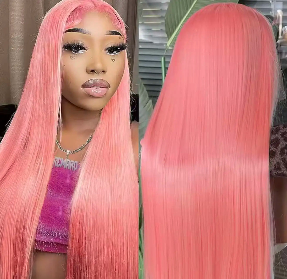 Pink Color Long Silky Straight 13X4X1 HD Full Lace Frontal Wigs For Black Women Preplucked With Baby Hair Daily Party Cosplay