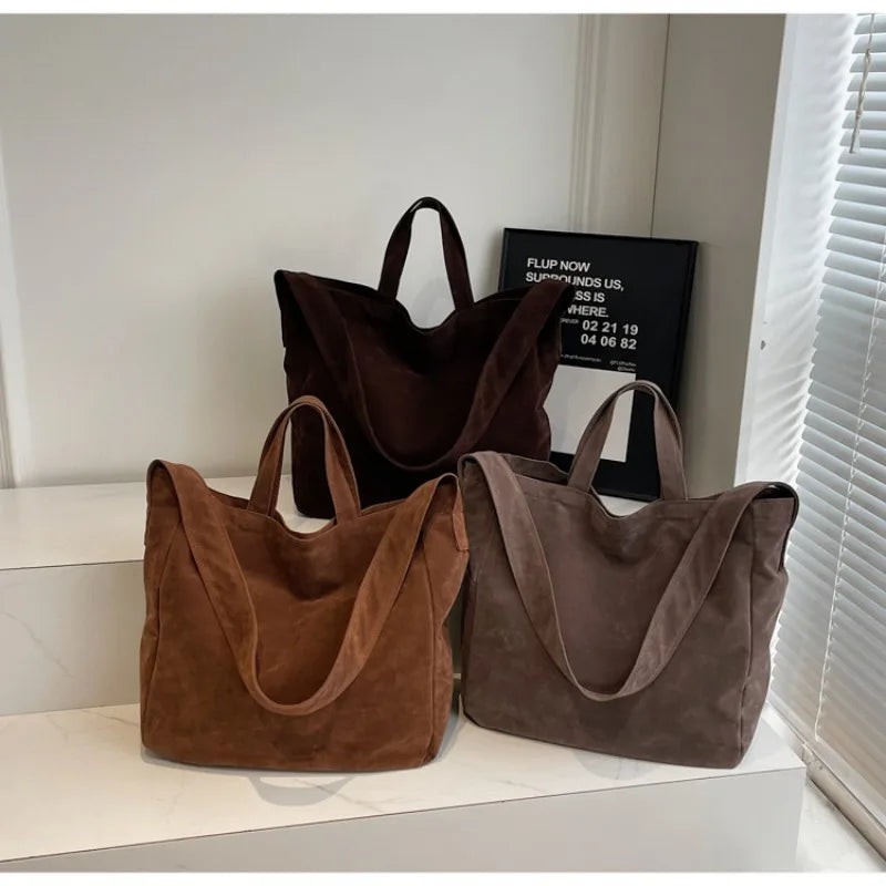 Women's Tote Bags 2025 New Fashion Suede Vintage Large Shoulder Crossbody Bag for Woman Korean Female Student Bookbag Handbags