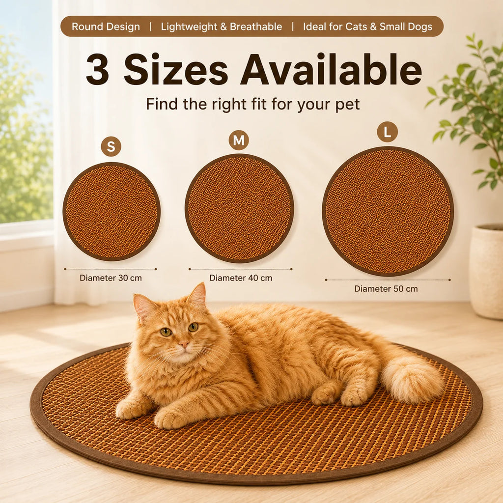 Pet Cooling Mat for Cats Round Woven Summer Sleeping Pad Breathable Washable Cat Bed Mat for Indoor Pets