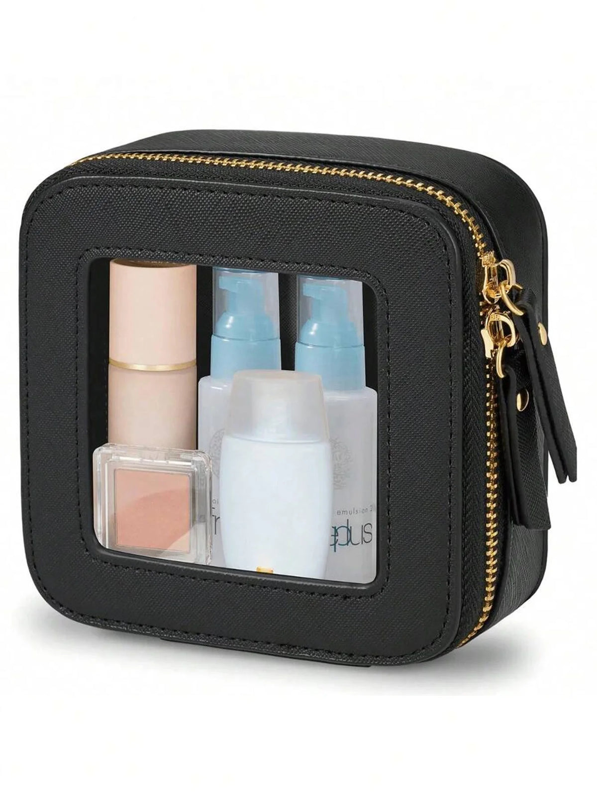 1 piece mini makeup bag - women's small makeup bag, waterproof travel toiletry bag, transparent console organizer bag with transparent window and gold zipper, lunch bag, travel bag, women's bag, small makeup bag/small makeup