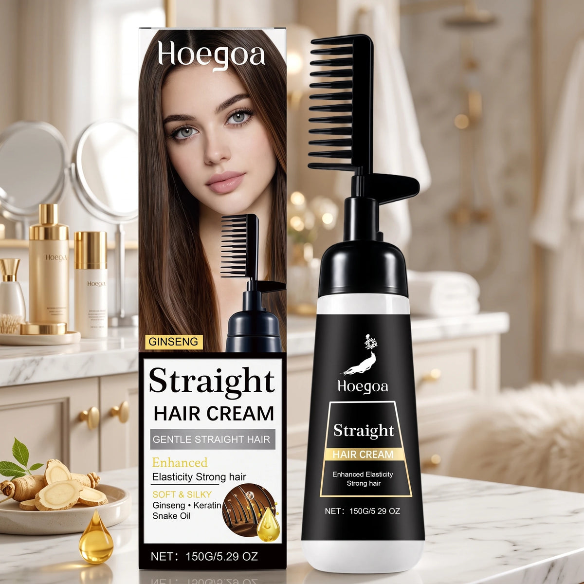 Straight Hair Cream Built-In Comb One Step Hair Straightening Cream Smooth Frizzy Curly Hair Ginseng Keratin Straightening Hair