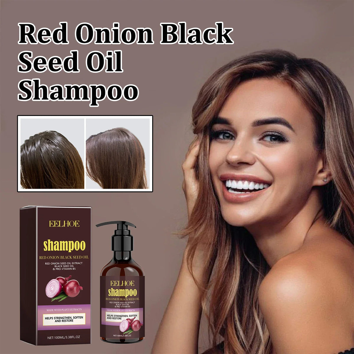 EELHOE Red Onion Shampoo Black Seed Oil for Hair Anti Dandruff Hair Shampoo Scalp Cleansing Refreshing Hair Oil Control Shampoo