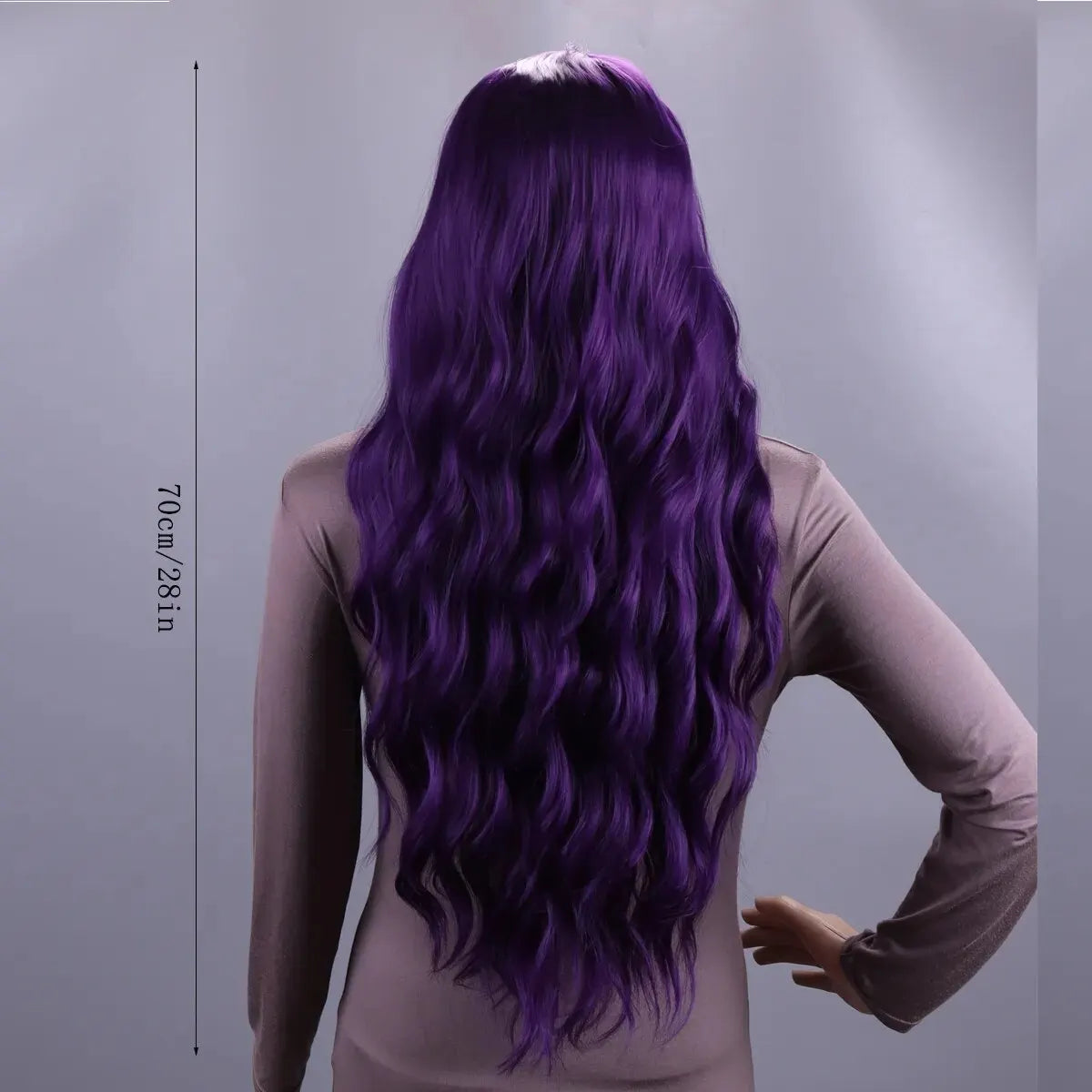 Long Purple Wig for Women 28" Long Lavender Purple Wig With Bangs Curly Wavy Natural Cute Soft Wig for Costume Braids Anime