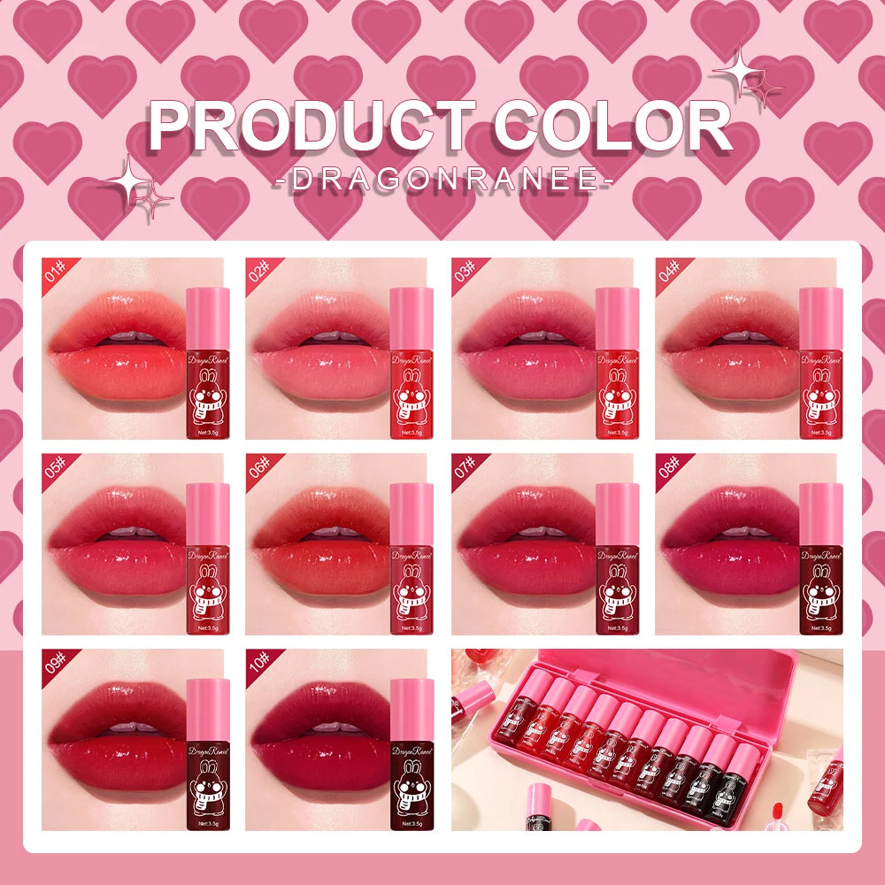 Lip Gloss Set of Ten, Mirror-Like, Glossy, Plumping, Brightening, Complexion-Enhancing Lipstick, Moisturizing, Non-Stick, Long-Lasting Lip Gloss