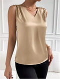 Women's vest elegant temperament V-neck vest summer vacation simple solid color fashion all-matching sleeveless top
