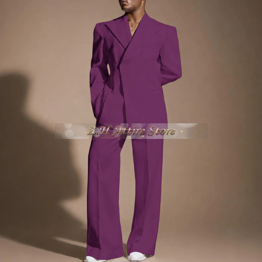 White Wedding Suit for Men 2-piece Set Double Breasted Jacket Wide Leg Pants Custom Slim Fit Prom Party Male Tuxedo