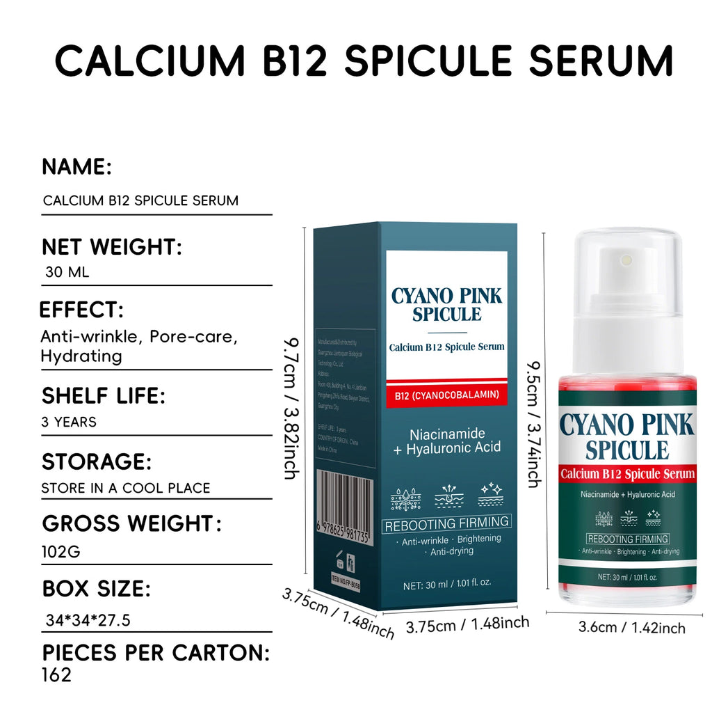 Cyano Pink Spicule Serum Calcium B12 Facial Essence with Niacinamide Hyaluronic Acid Brightening Hydrating Firming Face Serum Mo