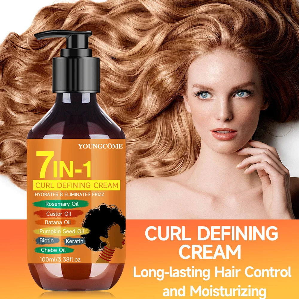 7-in-1 Curling Cream Curls Hair Elastin Long-lasting Styling Volume Hair 100ml Moisturizing Curling Cream Curly Hair Mask