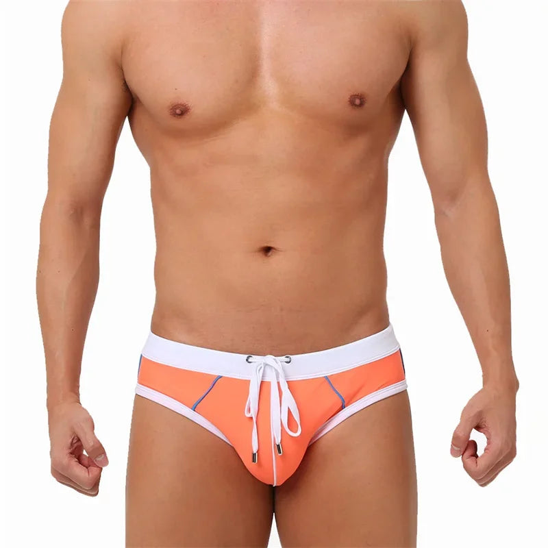 Sexy Beach Briefs Swimming Color Matching Men's Briefs Trend Simple Bag Comfortable Beach Holiday Briefs Swimwear